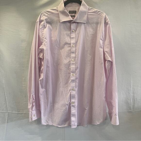 Michael Kors Pink Slim Fit Long Sleeve Shirt Mens XL Preppy Career Formal Work - Picture 1 of 8